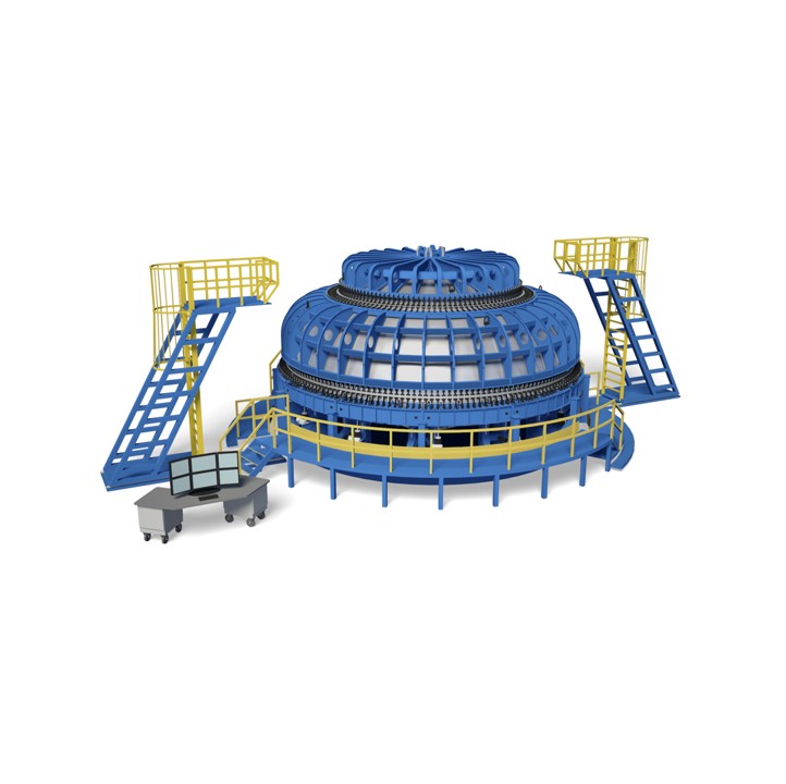 A rendering of a friction stir welding fixture to do circumferential welding